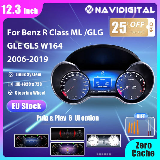 12.3 LCD Digital Dashboard Cluster For Benz R Class ML GL G GLE GLS W164 W166 W463 2006-2019 Years Auto Instrument Panel Cockpit