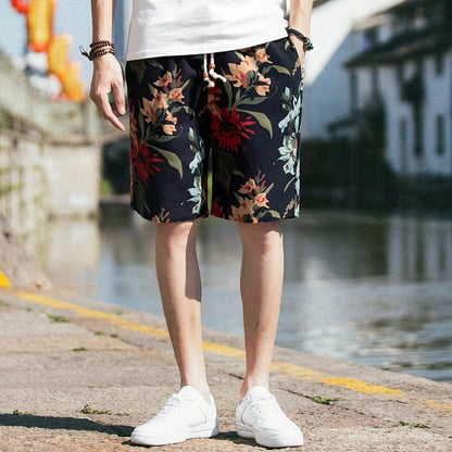 2025 Summer New Boutique Flower Cotton Linen Men's Casual Beach Shorts Men's Comfortable Breathable Leisure Shorts Male XXXXXL
