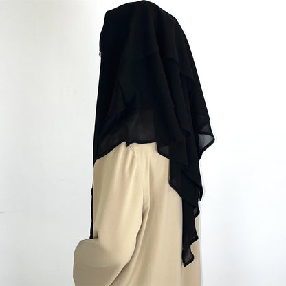 2024 Summer Three-layer Chiffon Hijab Solid Color Khimar Adjustable Women's Gauze Ethnic Shawl Breathable and Comfortable Hijab