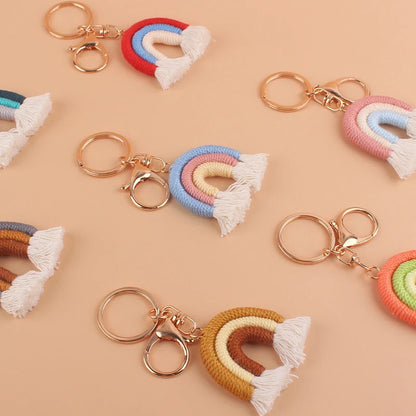 Lovely Hand Knitted Rainbow Tassel Keychain For Women Girl Cute Weave Key Ring Pendant Handbag Hanging Decoration Car Key Charms