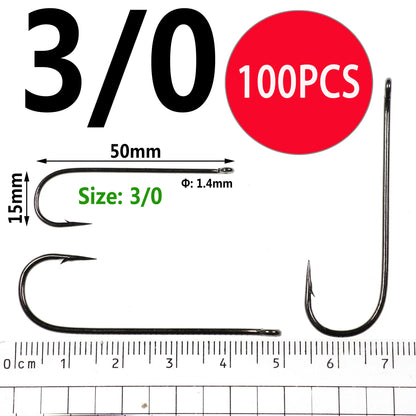 Wifreo 100PCS Aberdeen Long Shank Fish Hook Saltwater Fresh Water Fishing Hooks Sabiki Rig Streamer Fly Hook Size 16 to  2/0 3/0