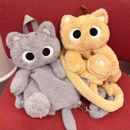 Cute Siamese cat backpack plush cartoon super hot black cat temperament cute backpack doll messenger bag