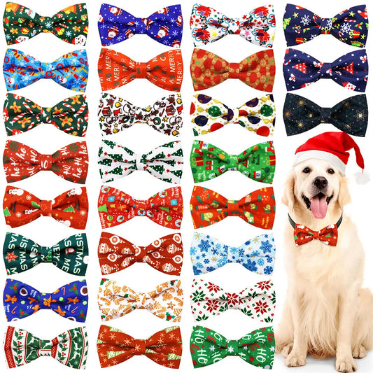 2024 New 50PCS Christmas Dog Bows Removable Dog Bowties Collar Pet Dog Christmas Bow Tie For Dogs Pets Christmas Accessories