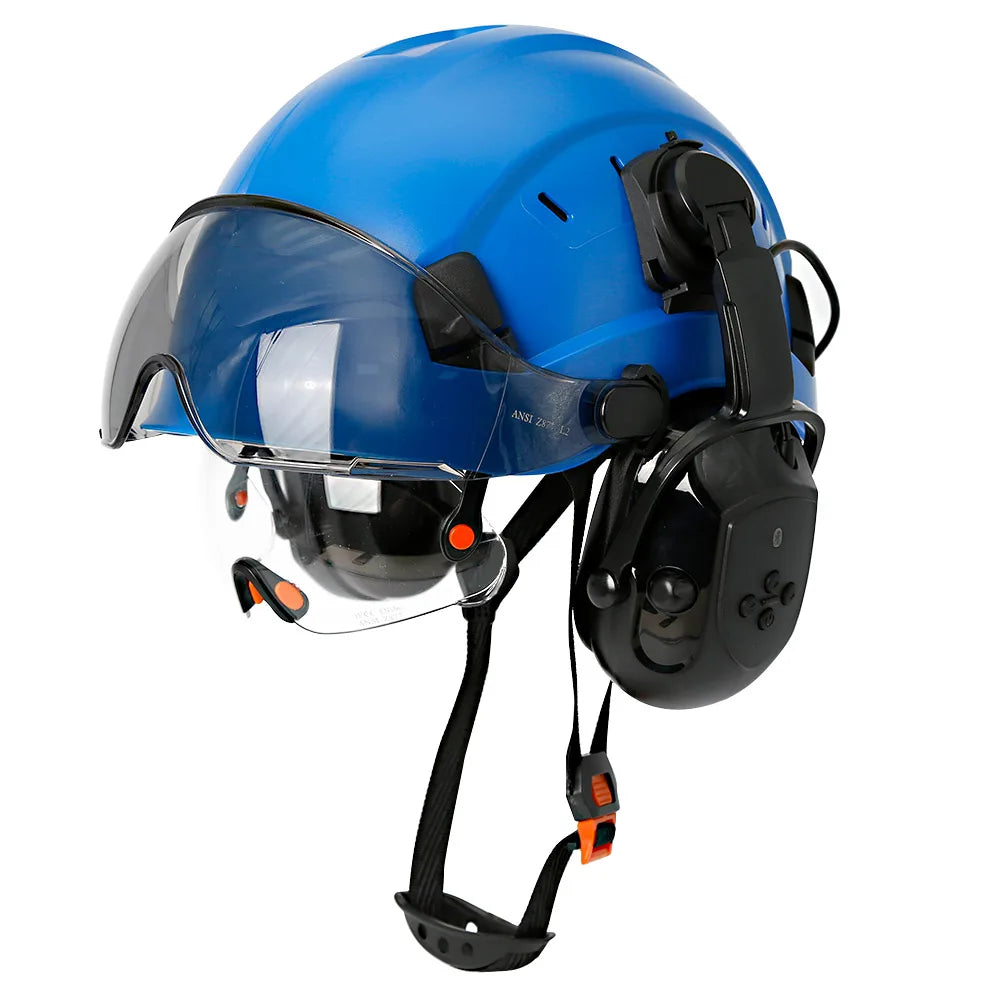 Bluetooth 5.0 Earmuffs Safety Helmet With Visors For Engineer ABS Carbon Fiber Pattern Construction Hard Hat Industrial Cap ANSI
