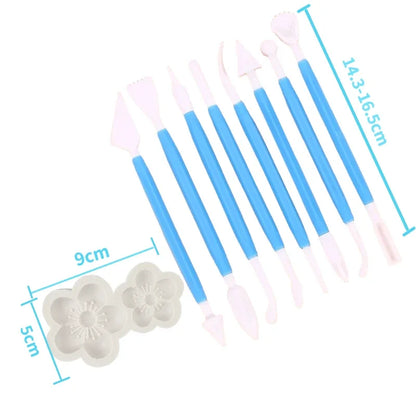 Cake Decorating 8Pcs Fondant Modelling Tools 16 Patterns Carving Flower Craft Clay Carving Pen Set Modeling Baking Accessories