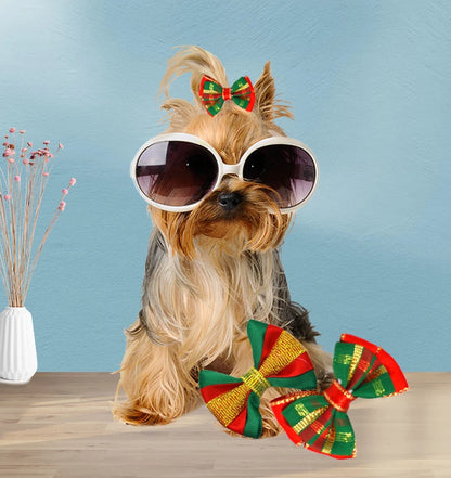 50pcs Christmas Dog Bowknot Cat Hair Bows with Rubber Band Santa Claus Decoration Small Dog Pet Accessories