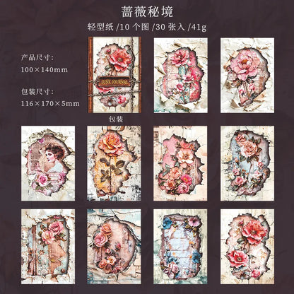 Mr. Paper, 6 Styles, 30 Sheets Each, with Torn Style Material Paper, Retro Art DIY Handmade Decorative Card Paper