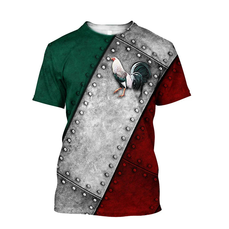 Rooster Fight Pattern T Shirt For Men Funny Chicken 3D Printed Tees Summer Casual Short Sleeve Round Neck Tops Unisex T-Shirts