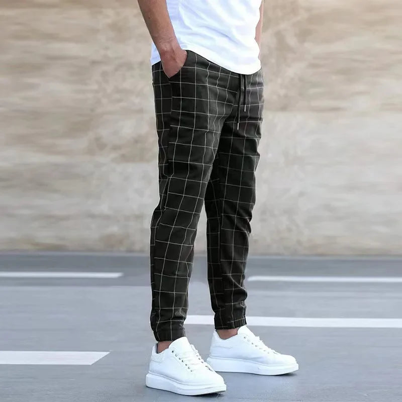 New Style Men Sports and Casual Pants, Trendy and Fashionable Checked Long Pants Slim-fit, All-season Versatile Casual Men Pants