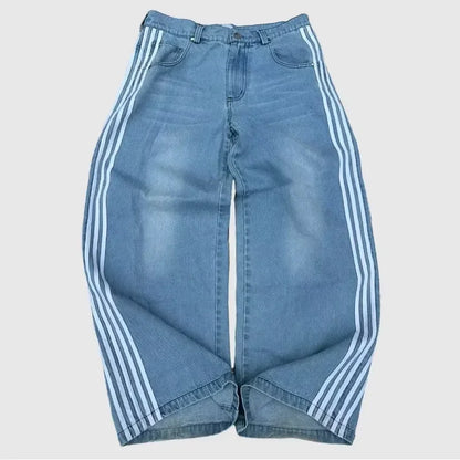 Y2K Cotton Sweatshirt clothes Two Piece streetwear high quality Striped Embroidery Baggy Jeans Net Red Fashion Tide Hoodie Set