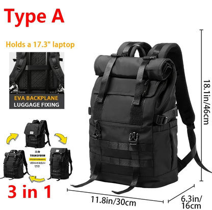 MOYYI 3 in 1Expandable Laptop Backpack Men Women Large Roll Top Travel Ruckpack Waterproof Outdoor Sport Flip Hiking Knapsack