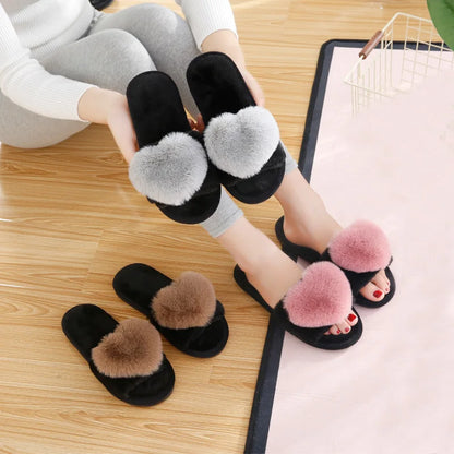 Women Warm Home Slippers Men Indoor Bedroom Cute Heart Pattern Slides Adults Non-slip Plush House Sandals Couples Fashion Shoes