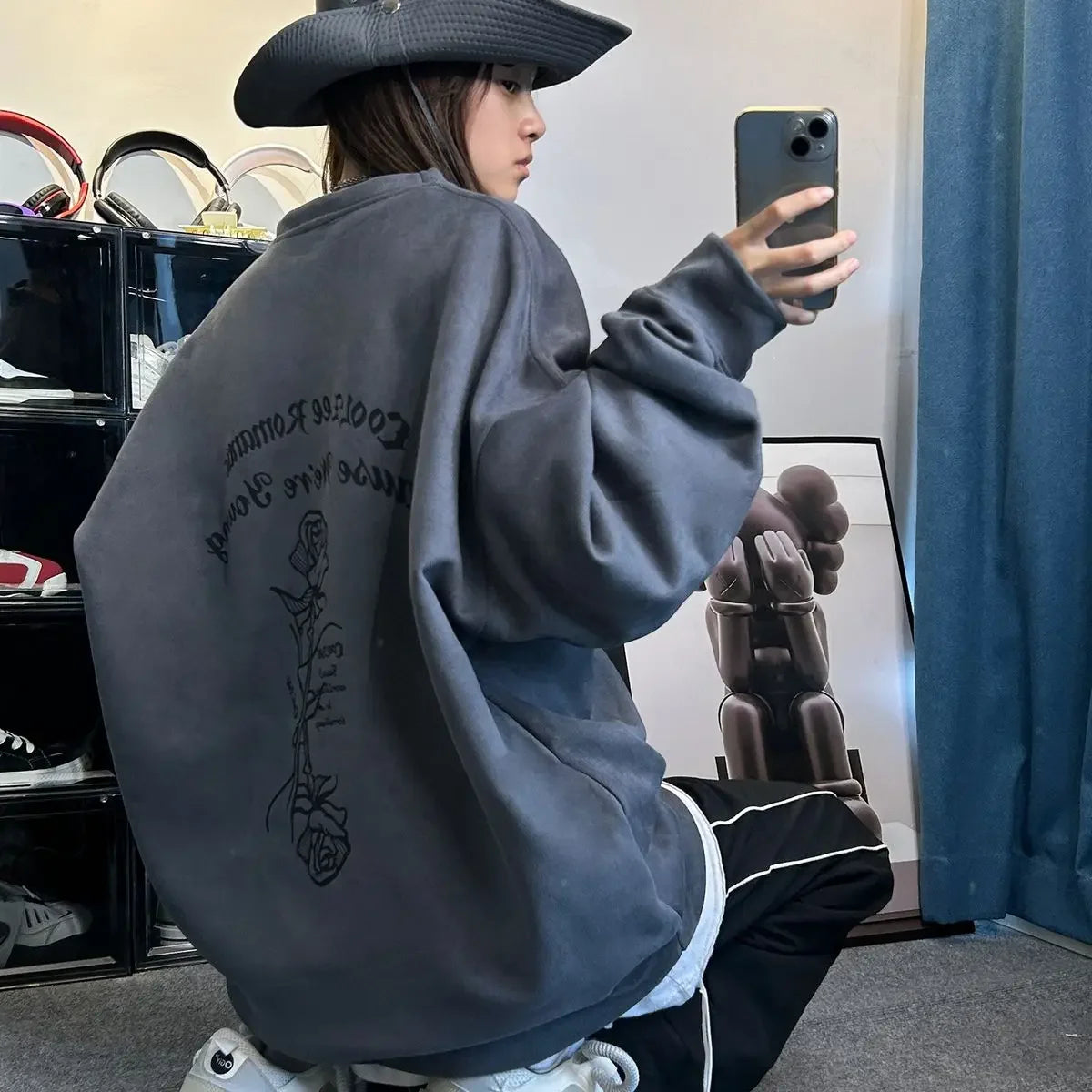 Autumn and winter American retro suede loose couple round neck loose sweatshirt for men and women lazy style and versatile y2k