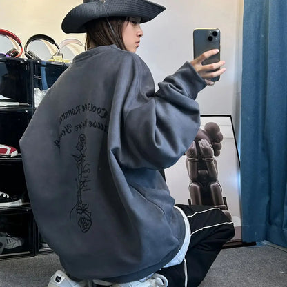 Autumn and winter American retro suede loose couple round neck loose sweatshirt for men and women lazy style and versatile y2k