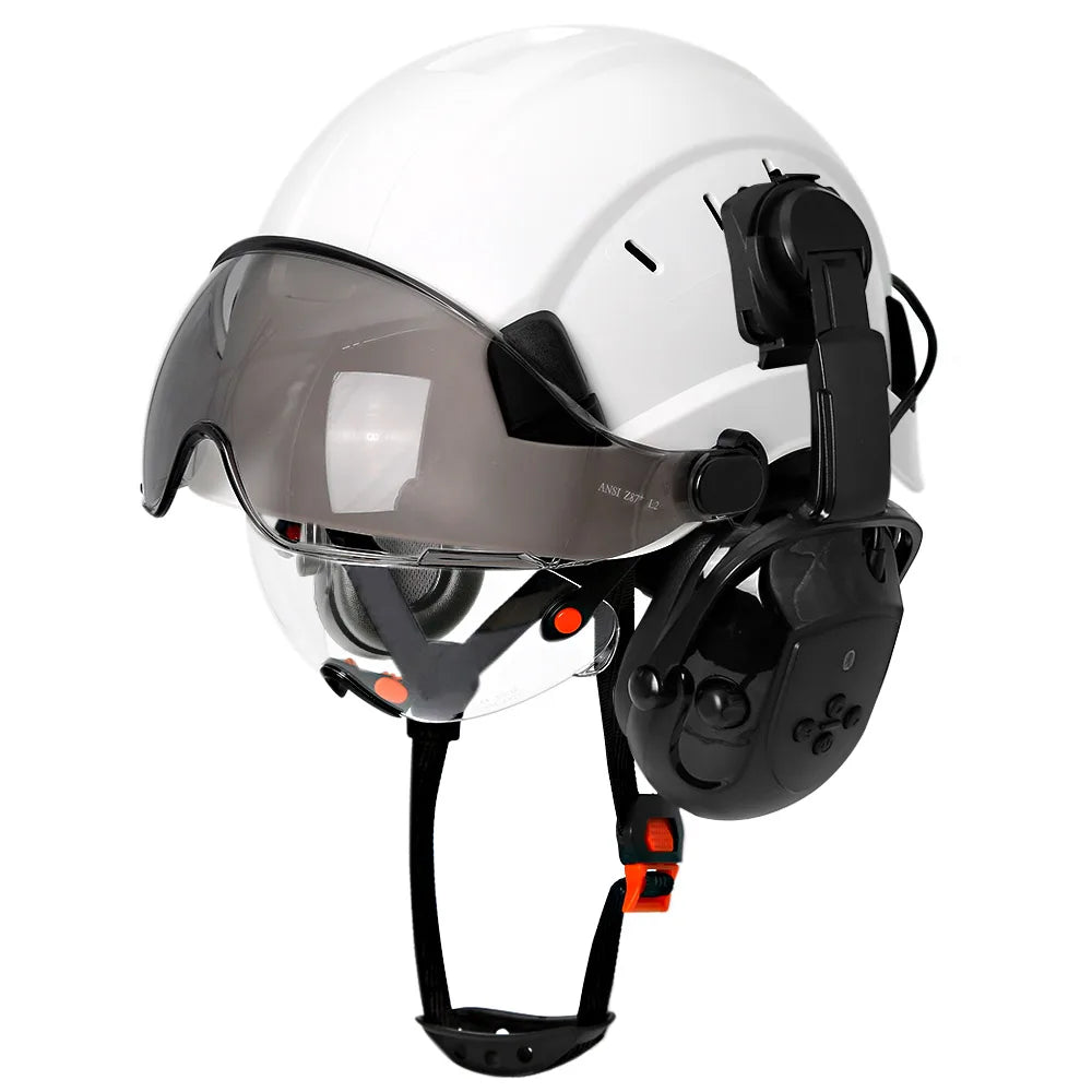 Bluetooth 5.0 Earmuffs Safety Helmet With Visors For Engineer ABS Carbon Fiber Pattern Construction Hard Hat Industrial Cap ANSI
