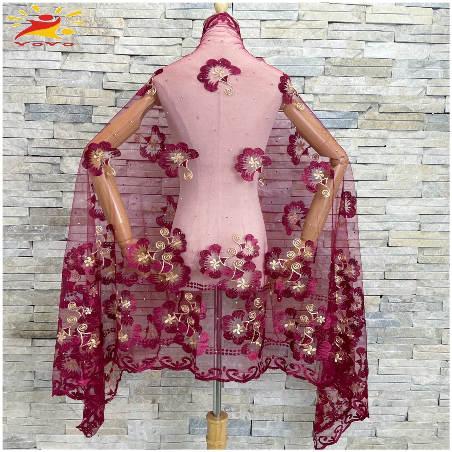 2022 African Islamic  Women's Headscarf Muslim Scarf Fashion Pashmina Soft Tulle Embroidered Hijab Shawl Soft Wrap 200*100CM