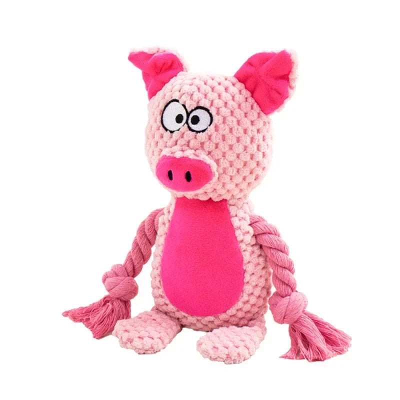 Pet Plush Sound Cotton Rope Fox Frog Elephant Shaped Dog Toy Interactive Tug of War Training Supplies