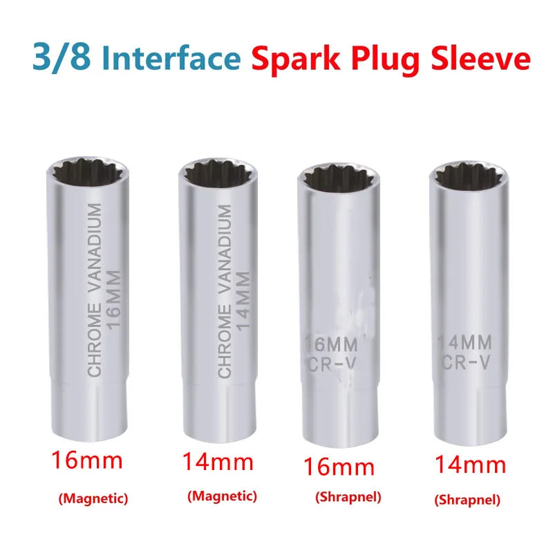 Universal Spark Plug Sleeve Wrench 3/8" Socket Magnetic 12-Point Angle Thin Wall Spark Plug Car Removal Tools 14mm 16mm CR-V