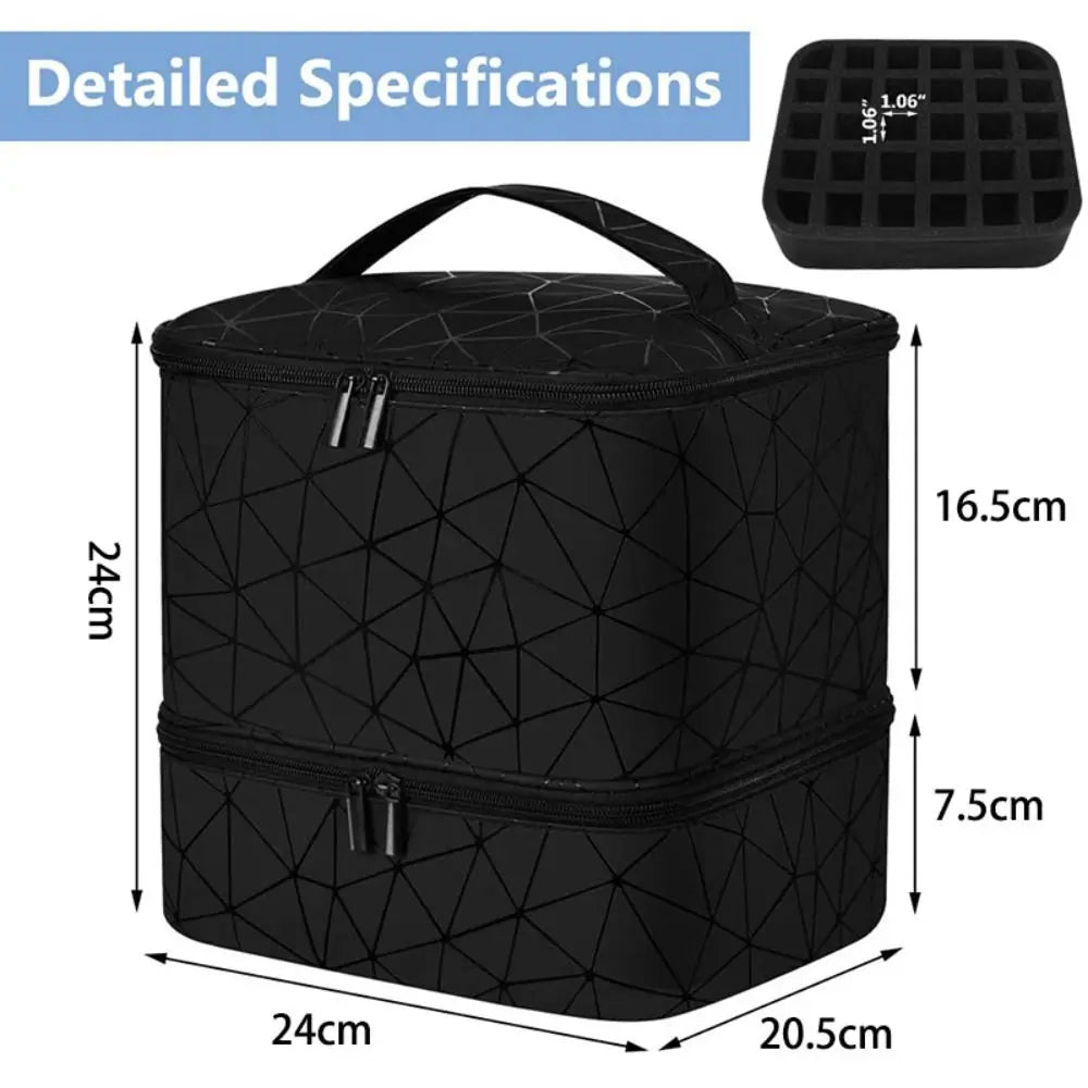 30 Grids PU Nylon Makeup Bag Double Layer Handbag Manicure Bag with Handle Professional Nail Case Travel Cosmetic Organizer Bag