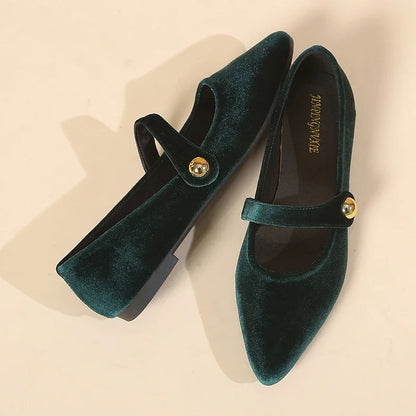 New Fashion Women's Pointed Toe Flat Shoes with Velvet Matte Finish Single Women Comfort Loafers Shoes Leather Mary Jane Shoes