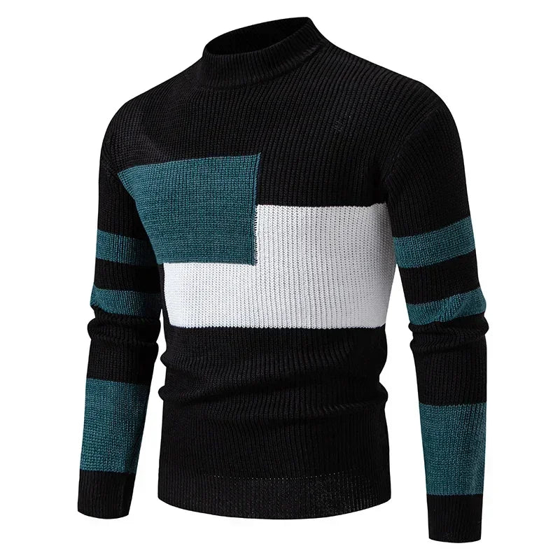 2025 High Quality Men's New Autumn and Winter Casual Warm Color Block Sweater Knit Tops Man Clothes