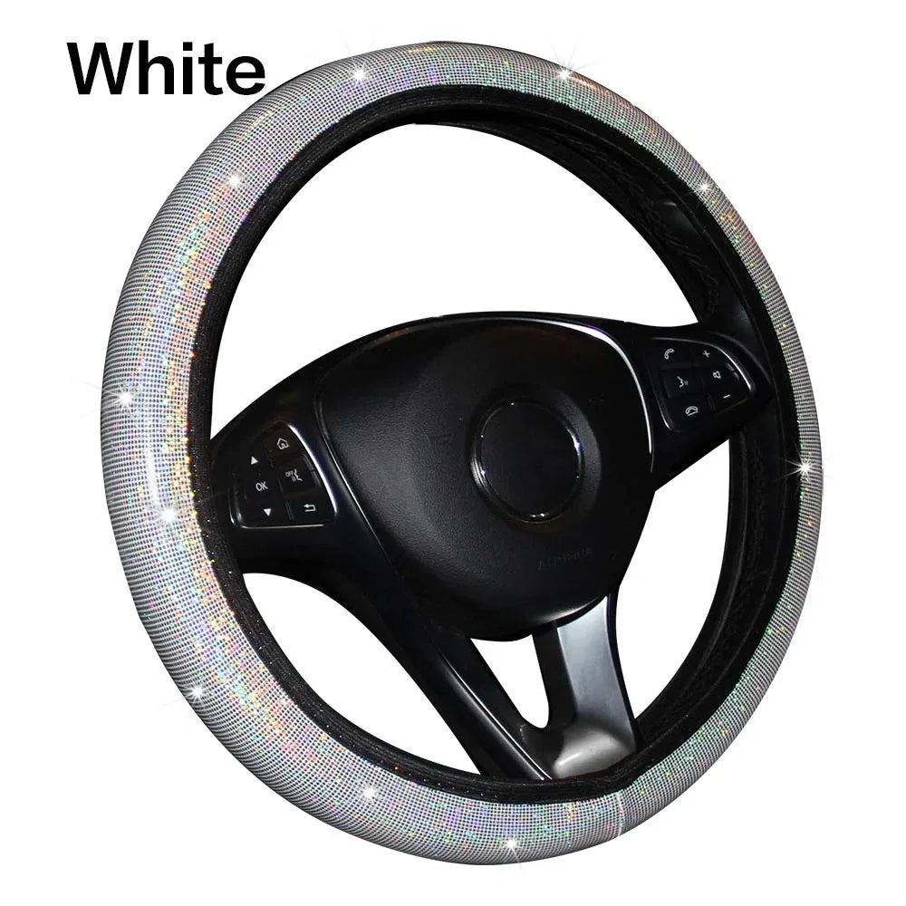Rhinestone Crystal Car Steering Wheel Cover, PU Leather, Fits Car Accessories and Car Styling, Enhances Luxury and Comfort