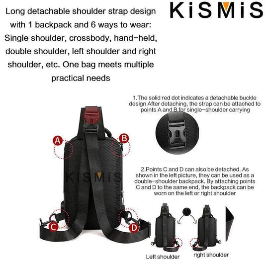 KISMIS Men's Multifunction  Messenger Bag Shoulder Cloth Chest Bags Crossbody Casual Man USB Charging Handbag