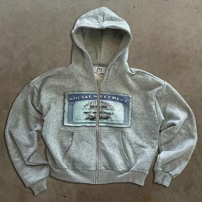 Casual y2k sweatshirt zipper cardigan loose hoodie for women 2024 new versatile printed letters hip-hop geometric pattern