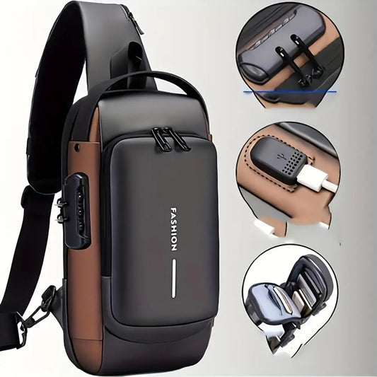 Men's anti-theft chest bag, fashionable motorcycle and casual sports sloping backpack, durable Oxford fabric
