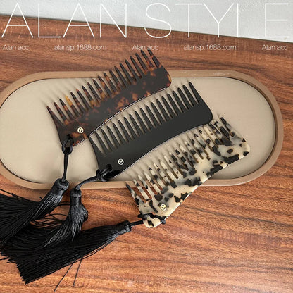 Retro Wide Large Tooth Pocket Hair Comb Acetate Tortoise Shell Anti-static Handmade Marble Leopard Print Hairdressing Combs