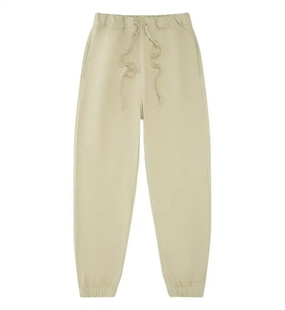 330g Mens 100% Cotton Spring Casual Long Pant French Terry Plain Brown Jogger Sports Trousers Male Flat Unlined Pocket Sweatpant
