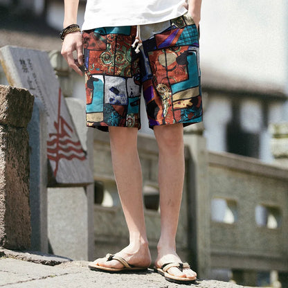 2025 Summer New Boutique Flower Cotton Linen Men's Casual Beach Shorts Men's Comfortable Breathable Leisure Shorts Male XXXXXL