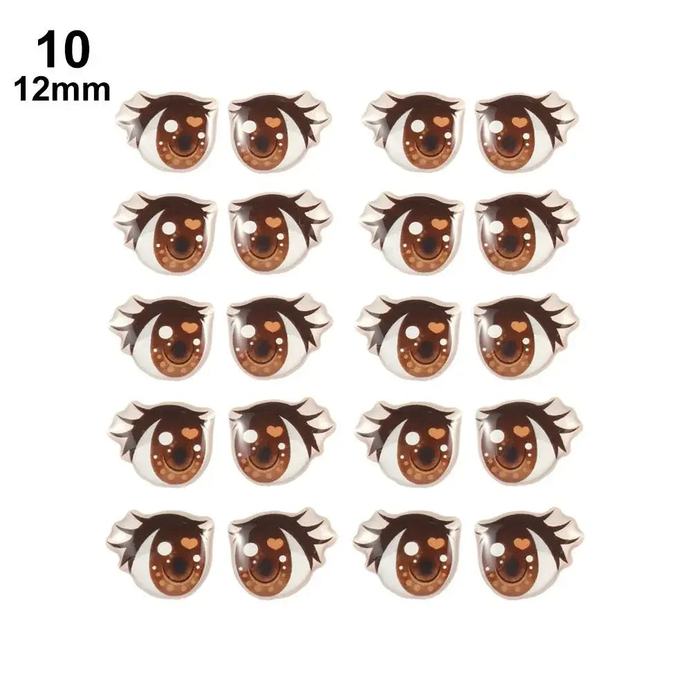 10Pairs Long Eyelashes Cute Love Cartoon Eyes Stickers Anime Figurine Doll Face Organ Paster Clay Decals DIY Doll Accessories