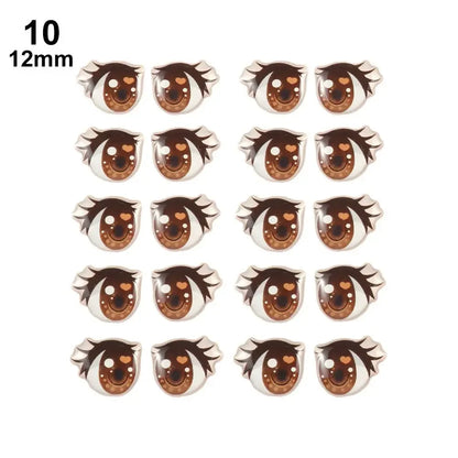 10Pairs Long Eyelashes Cute Love Cartoon Eyes Stickers Anime Figurine Doll Face Organ Paster Clay Decals DIY Doll Accessories
