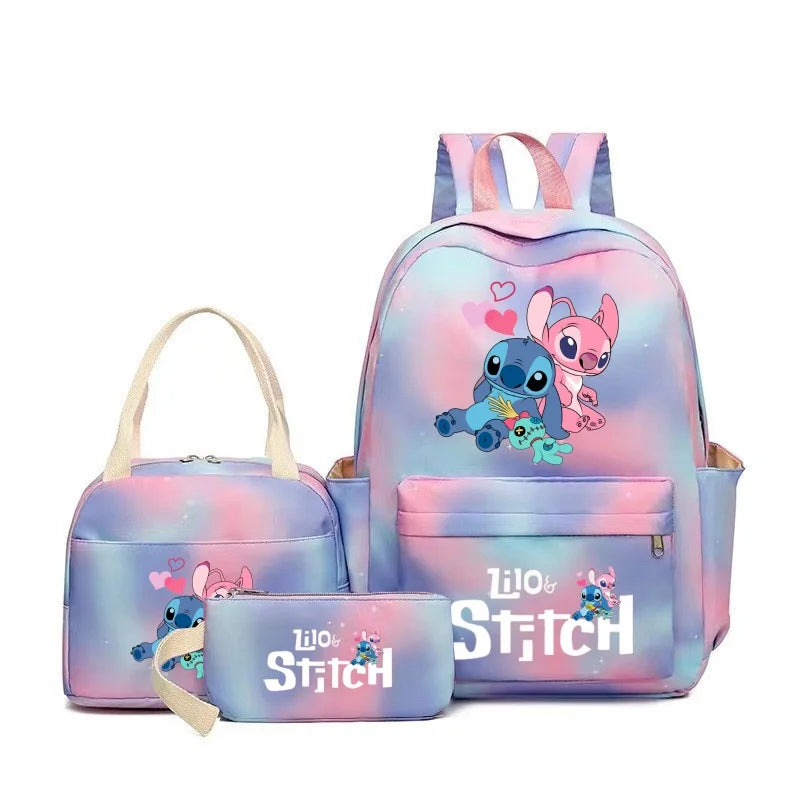 3pcs Stitch Kids Girl Backpack, Anime Tote Shoulder Handbag, Casual Outdoor Travel Sport Daypack With Lunch Bag Pencil bag
