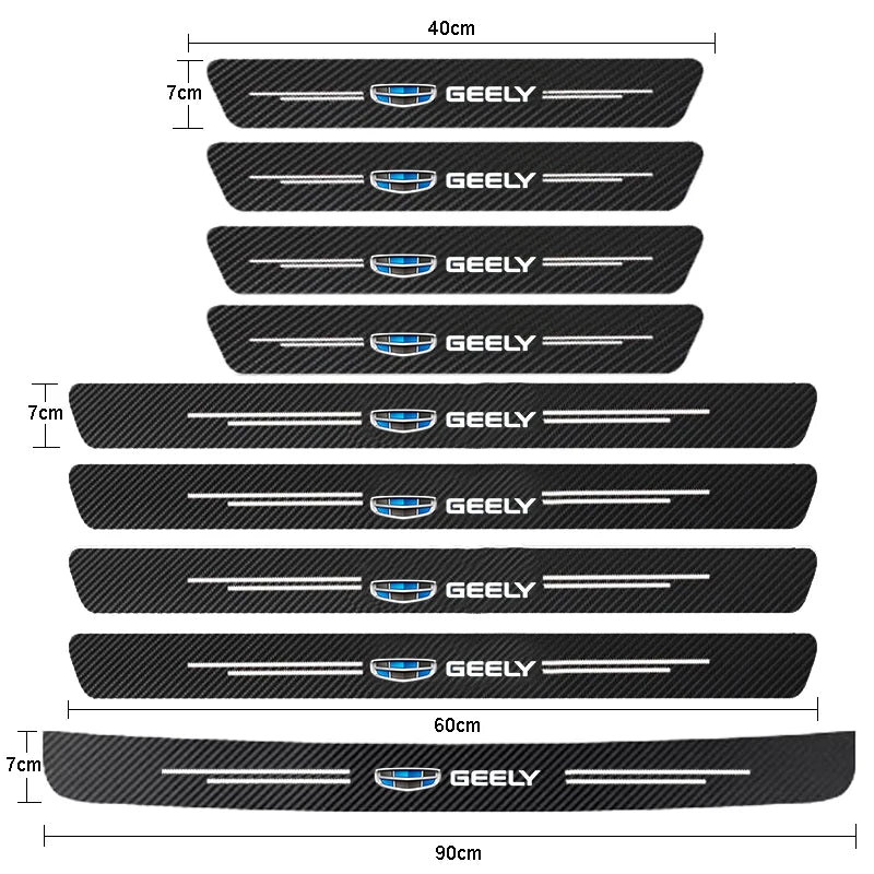 Car Door Threshold Scuff Plate For Geely Atlas Coolray Emgrand EC7 EC8 X7 EX7 CK2 CK3 GL GS Carbon Fiber Trunk Bumper Stickers