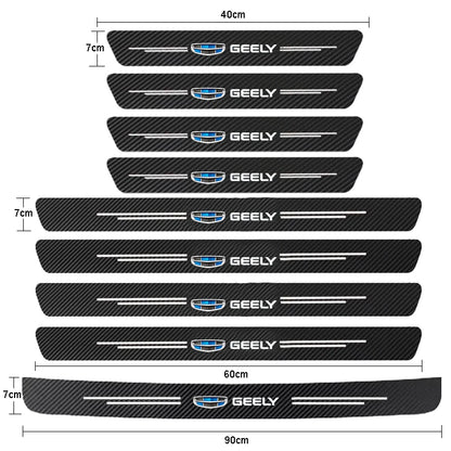 Car Door Threshold Scuff Plate For Geely Atlas Coolray Emgrand EC7 EC8 X7 EX7 CK2 CK3 GL GS Carbon Fiber Trunk Bumper Stickers
