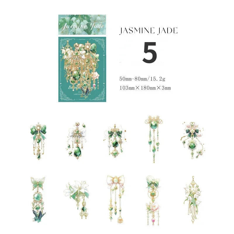 20pcs/pack Vintage Jewelry Theme Sticker Pack PET Laser Gold Hand Account Border Material Sticker Stationery