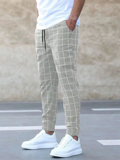 New Style Men Sports and Casual Pants, Trendy and Fashionable Checked Long Pants Slim-fit, All-season Versatile Casual Men Pants
