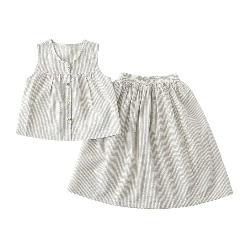 Korean Style 2025 Summer Mother Father Kids Matching Outfits Striped Print Two Pieces Suit Children's Clothing Set Family Look