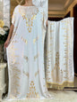 2024 Summer Short sleeve Dress Pure Cotton Gold Stamping Loose Abaya Maxi Islam Dress With Tassels Big Scarf African Long Dress