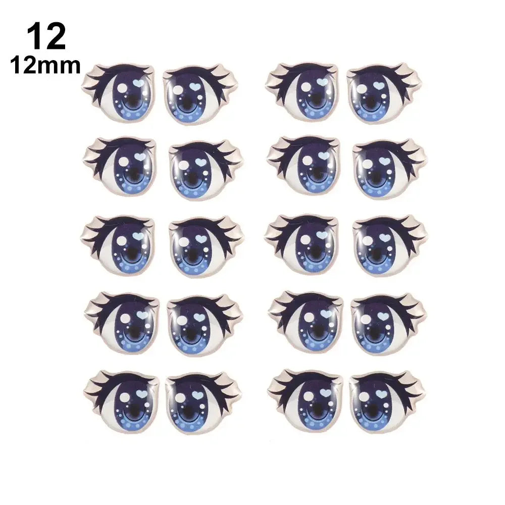 10Pairs Long Eyelashes Cute Love Cartoon Eyes Stickers Anime Figurine Doll Face Organ Paster Clay Decals DIY Doll Accessories