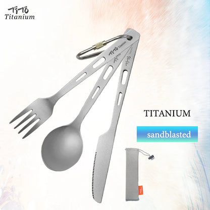 TiTo TiTanium Spork Spoon Tableware Combination Outdoor Camping Titanium Alloy Fork Collection Travel Knife Practical 3Pcs Set
