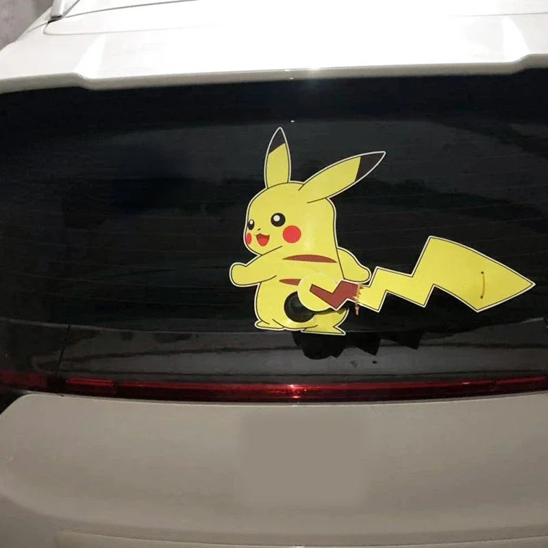 Pokemon Cute Pikachu Reflective Wiper Decorative Stickers Car Rear Window Wagging Tail Modification Decals Children's Toys