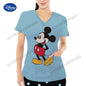 2024 Summer New Disney Cartoon Pattern Top Fashion V-neck Double Pocket Design Style T-shirt Casual Comfortable Women's Wear