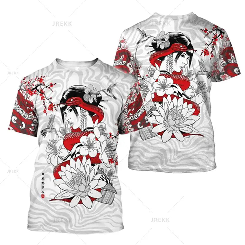 Japanese Harajuku Printed T Shirt For Men Fashion Samurai Mask Graphic T shirts Summer Leisure O-neck Pullover Oversized Topsy2k