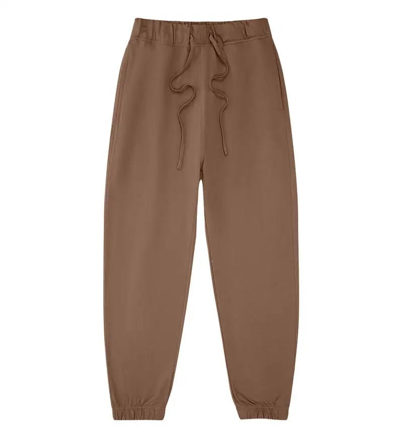 330g Mens 100% Cotton Spring Casual Long Pant French Terry Plain Brown Jogger Sports Trousers Male Flat Unlined Pocket Sweatpant