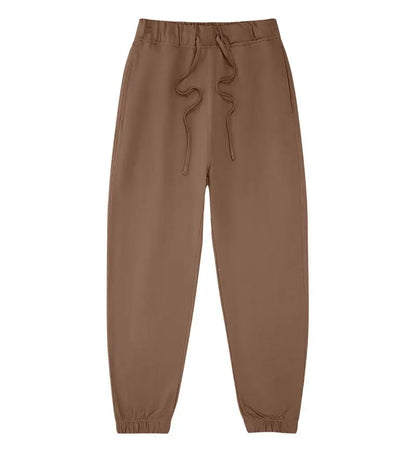 330g Mens 100% Cotton Spring Casual Long Pant French Terry Plain Brown Jogger Sports Trousers Male Flat Unlined Pocket Sweatpant