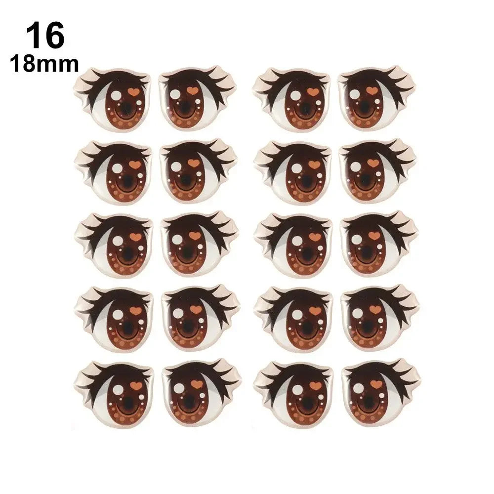 10Pairs Long Eyelashes Cute Love Cartoon Eyes Stickers Anime Figurine Doll Face Organ Paster Clay Decals DIY Doll Accessories