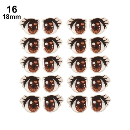 10Pairs Long Eyelashes Cute Love Cartoon Eyes Stickers Anime Figurine Doll Face Organ Paster Clay Decals DIY Doll Accessories